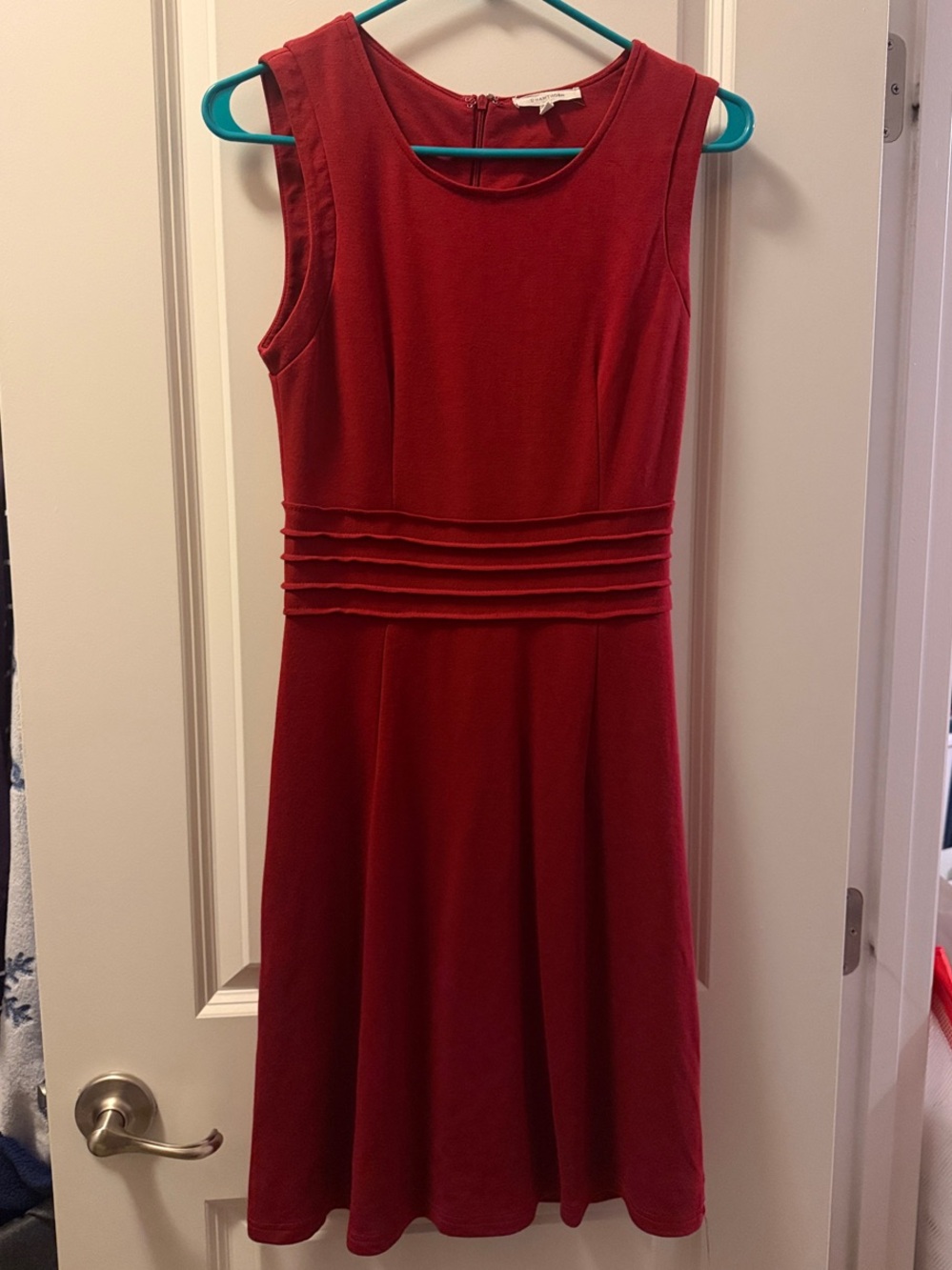 41 Hawthorn Sleeveless Red Pleated-Waist A-Line Dress